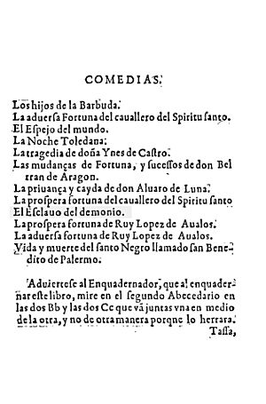Archivo:Índice de la Tercera parte de las comedias subrayado...