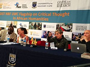 Archivo:Achille Mbembe, Wendy Brown, Judith Butler, and David Theo-Goldberg Panel