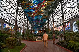 Another view of the magnificent stained glass inside the Cosmovitral, Toluca, Mexico.
