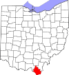 Mapa de Ohio con la ubicación del condado de Lawrence
