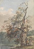Paul Sandby - Landscape with a man playing a pipe under an old tree - Google Art Project