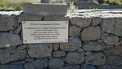 Placa en memoria de las víctimas del temporal de 1946 en Tejeda
