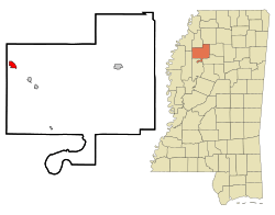 Tallahatchie County Mississippi Incorporated and Unincorporated areas Tutwiler Highlighted.svg