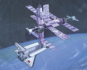 Archivo:"Buran" docked to "Mir" space station