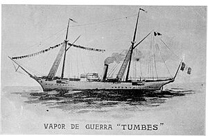 Archivo:An illustration of the warship "Tumbes" published by Courret Hermanos