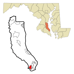 Calvert County Maryland Incorporated and Unincorporated areas Solomons Highlighted.svg
