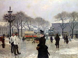 Fischer Paul Gustave A Winters Day on Kongens Nytorv Copenhagen 1888 Oil On Canvas