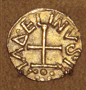 Archivo:Frankish gold Tremissis issued by minter Madelinus Dorestad the Netherlands mid 600s