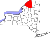 Mapa de Nueva York con la ubicación del condado de St. Lawrence