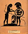 Sthenelos bandaging the wounded finger of Diomedes. Ink draw Wellcome V0015940