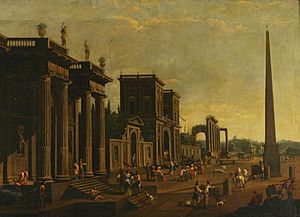 Archivo:Vicente Giner (c.1640-c.1680) - An Architectural Capriccio with Figures and an Obelisk - 719430 - National Trust