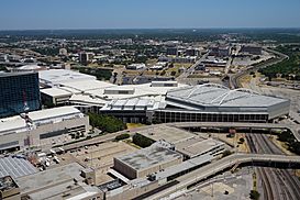 View of Kay Bailey Hutchison Convention Center from Reunion Tower August 2015 11.jpg