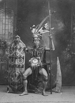 Archivo:COLLECTIE TROPENMUSEUM Studioportret van een Dajak in krijgskleding TMnr 60033041