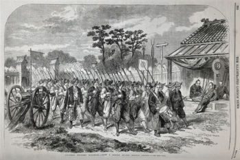 Archivo:Japanese Soldiers Marching Shimonoseki Campaign by Wirgman 1864