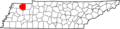 Map of Tennessee highlighting Weakley County