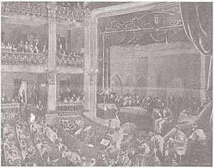 Archivo:Mitin organizado por la Cámara Agraria del Altoaragón, presidido por Joaquín Costa, en el teatro de Barbastro