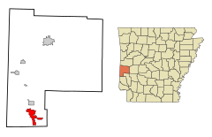 Polk County Arkansas Incorporated and Unincorporated areas Grannis Highlighted.svg