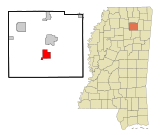 Pontotoc County Mississippi Incorporated and Unincorporated areas Algoma Highlighted.svg