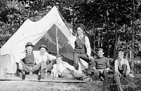 Unidentified group of men camping