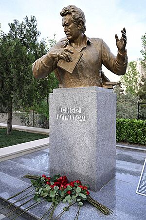 Archivo:İlham Əliyev və Prezident Sadır Japarov Bakıda Çingiz Aytmatovun abidəsinin açılış mərasimində iştirak ediblər (1)