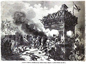 Archivo:1871-05-05, La Ilustración Española y Americana, Ataque y heroica defensa de la torre óptica Colón (20 de febrero de 1871)
