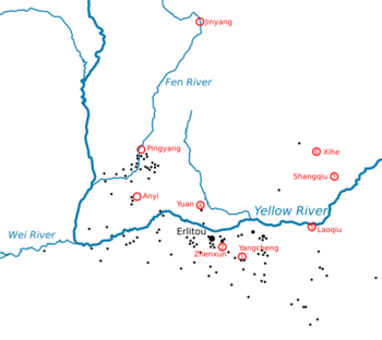Archivo:Erlitou sites and Xia capitals