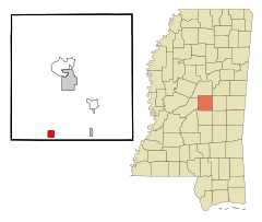Leake County Mississippi Incorporated and Unincorporated areas Lena Highlighted.svg