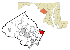 Montgomery County Maryland Incorporated and Unincorporated areas Burtonsville Highlighted.svg
