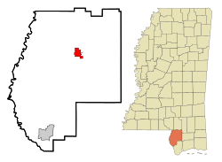 Pearl River County Mississippi Incorporated and Unincorporated areas Poplarville Highlighted.svg