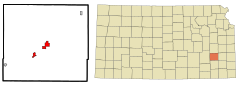 Woodson County Kansas Incorporated and Unincorporated areas Yates Center Highlighted.svg