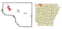 Carroll County Arkansas Incorporated and Unincorporated areas Eureka Springs Highlighted.svg