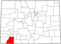 Map of Colorado highlighting La Plata County