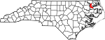 Mapa de Carolina del Norte con la ubicación del condado de Chowan