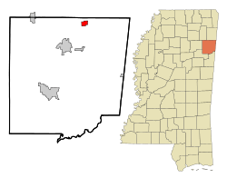 Monroe County Mississippi Incorporated and Unincorporated areas Smithville Highlighted.svg