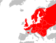 Distribución de Vipera berus en Europa.