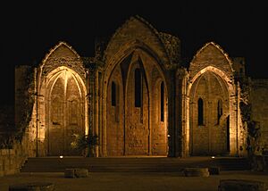 Archivo:Church of the virgin of the burgh Rhodes 14th century night