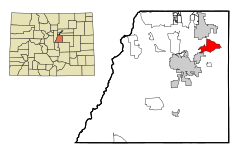 Douglas County Colorado Incorporated and Unincorporated areas The Pinery Highlighted.svg