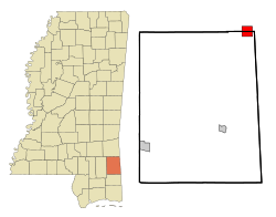 Greene County Mississippi Incorporated and Unincorporated areas State Line Highlighted.svg