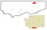 Klickitat County Washington Incorporated and Unincorporated areas Bickleton Highlighted.svg