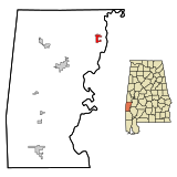 Choctaw County Alabama Incorporated and Unincorporated areas Pennington Highlighted.svg