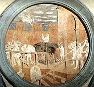 Donatello, storie di san giovanni evangelista, martirio, 1434-43