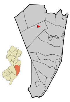Ocean County New Jersey Incorporated and Unincorporated areas Lakehurst Highlighted.svg