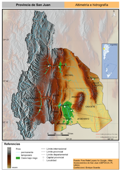 Archivo:Provincia de San Juan (Argentina), altimetría e hidrografía