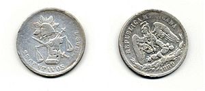 Archivo:25 centavos de Zacatecas de 1889 (anverso y reverso)