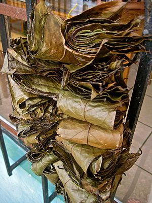 Archivo:Dried bundles of leaves of Ilex guayusa