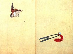 Archivo:Hokusai Pair of sissors and sparrow