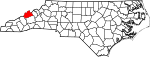 Mapa de Carolina del Norte con la ubicación del condado de Madison