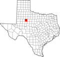 Map of Texas highlighting Scurry County