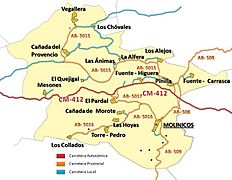 Mapa de carreteras del municipio de Molinicos (Albacete)