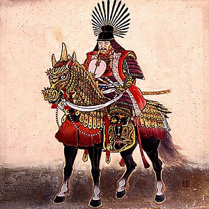 Archivo:Toyotomi Hideyoshi on his horse